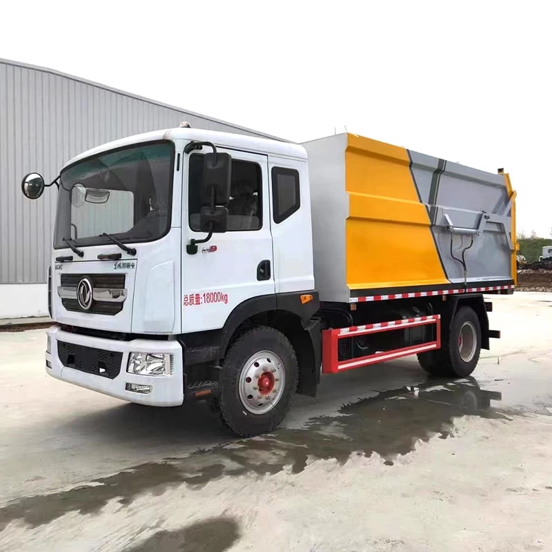 Dongfeng 4*2 Q345 carbon steel hydraulic garbage truck Oblique Front View
