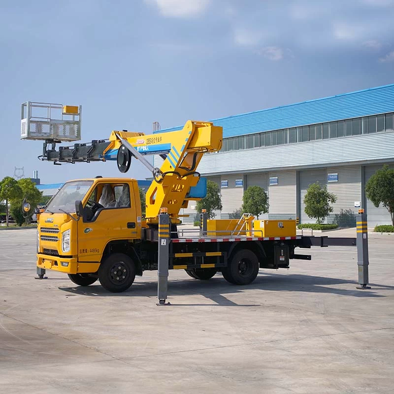 FAW telescopic boom bucket aerial work platform truck Oblique Front View