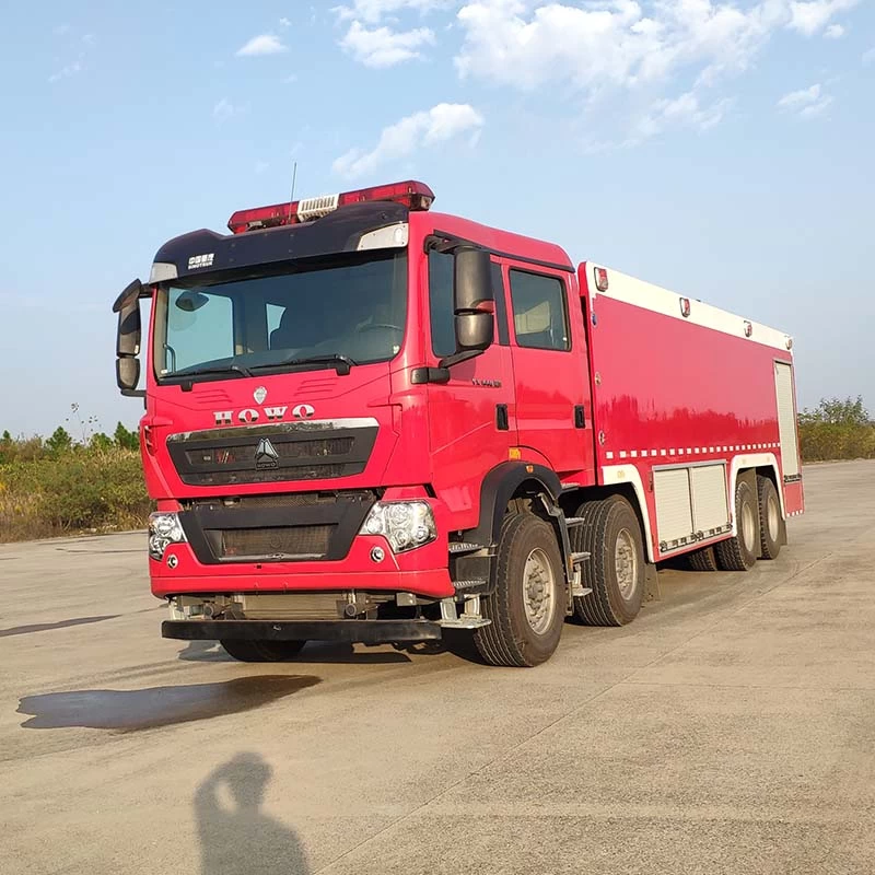 HOWO 8x4 25ton Water Foam Powder Fire Fighting Truck Oblique Front View