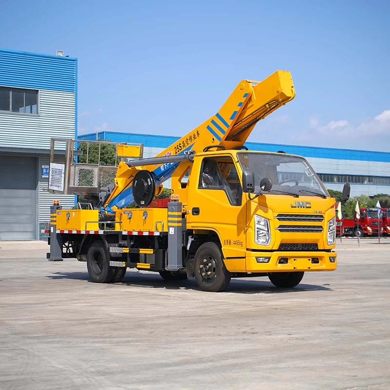 FAW telescopic boom bucket aerial work platform truck Oblique Front View