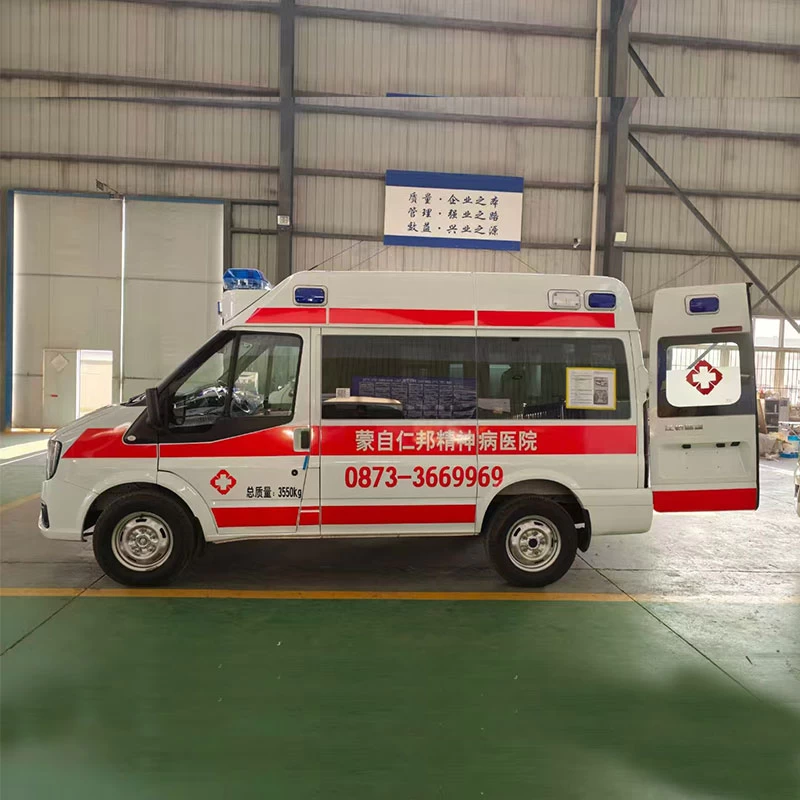 Factory Customized JMC Van Type Monitoring Ambulance Front Side View
