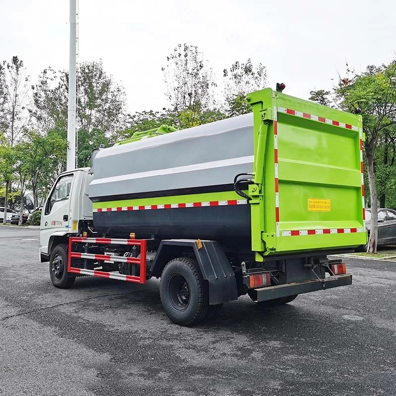 JMC 5 cbm side load compactor garbage truck Oblique Back Plot 