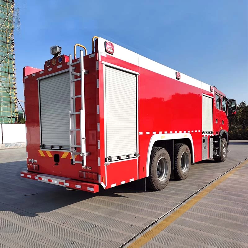Howo 6x4 12000L Water Foam Powder Fire Fighting Truck Oblique Back Plot 
