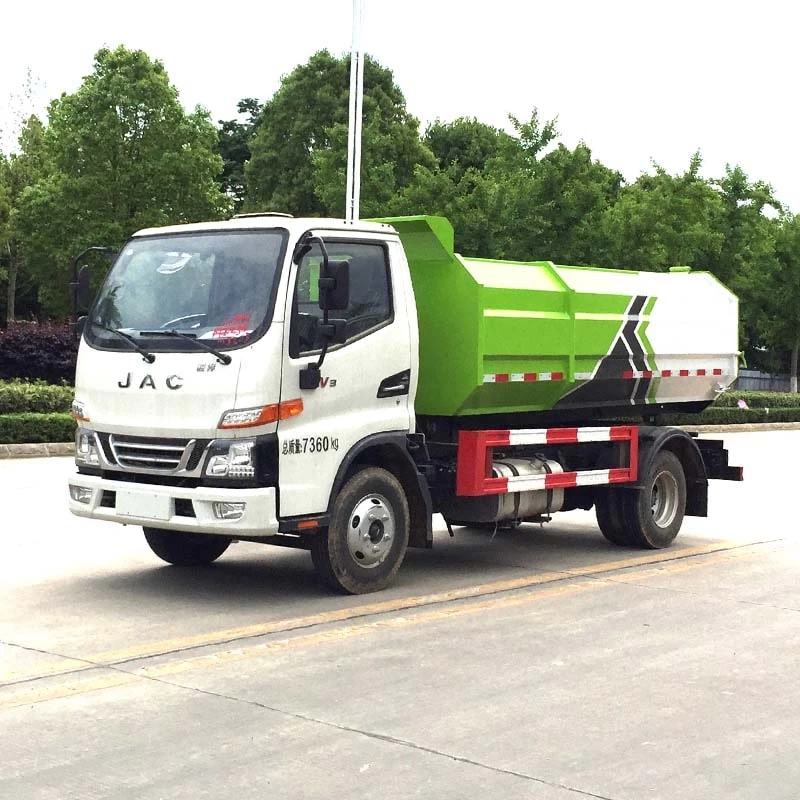 JAC 7000 Liters Garbage Compactor Side Loading Waste Collection Truck Oblique Front View
