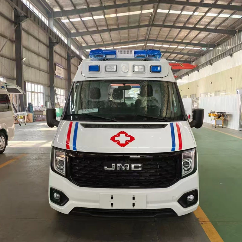 Factory Customized JMC Van Type Monitoring Ambulance Front View
