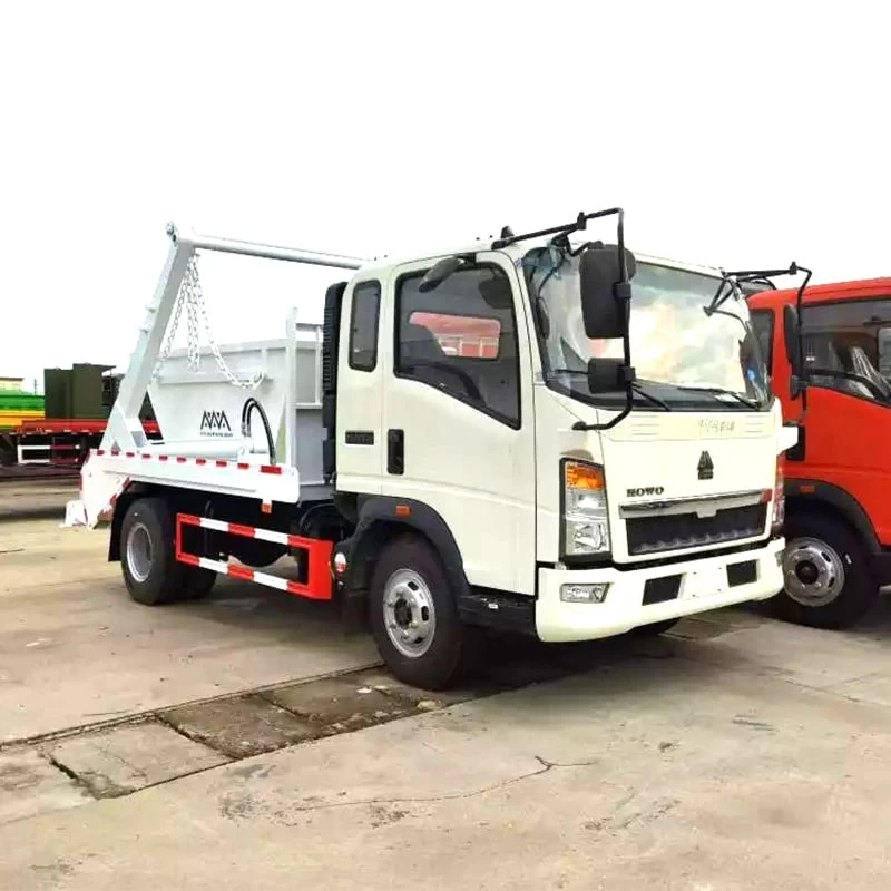 Factory Customized Howo 4x2 5 Ton Swing Arm Garbage Truck Oblique Front View