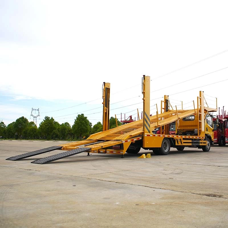 FAW steel chassis 3 cars double deck car carrier trailer Oblique Back Plot