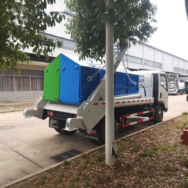 Howo 4 cubic meter swing arm garbage truck for sale Oblique Back Plot